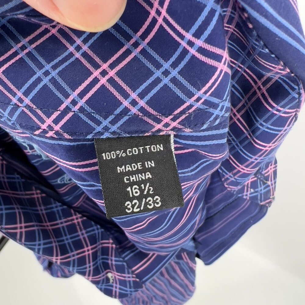 English Laundry Mens Striped 100% Cotton Dress Shirt 16.5 32/33 Blue/Pink - Picture 5 of 11